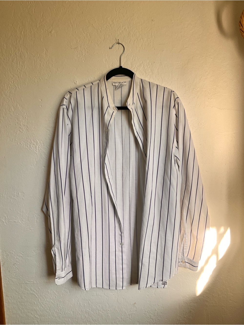 Bachrach White Shirt with Navy Vertical Stripes